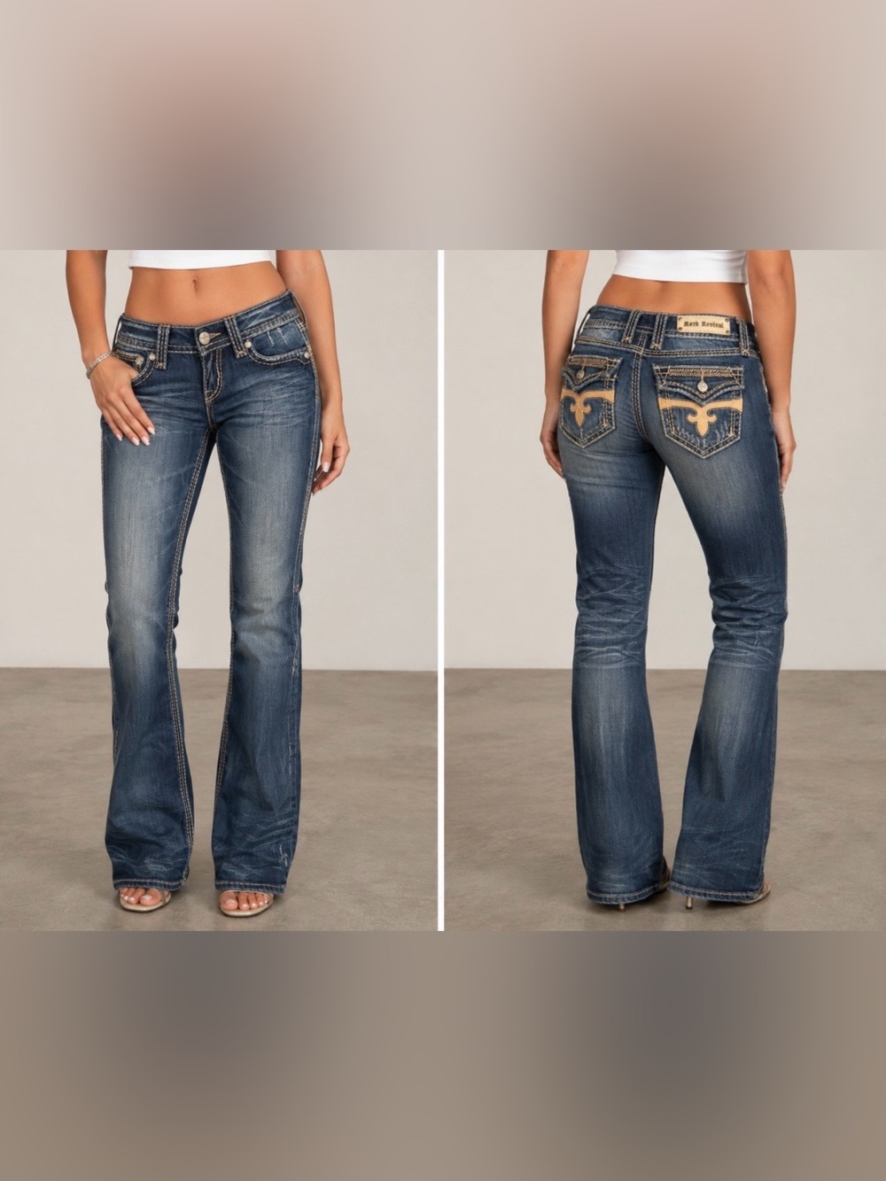 Rock Revival Women's Mid/Low Rise Flare Jeans - Distressed Blue